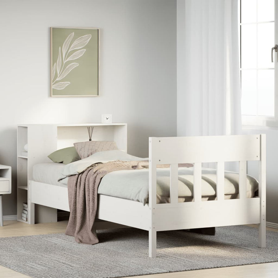 Bed met boekenkast zonder matras grenenhout wit 75x190 cm