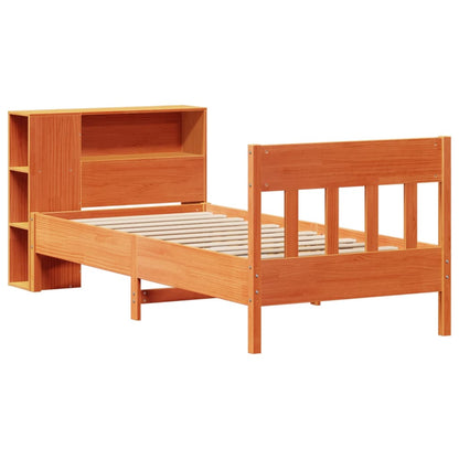 Bed met boekenkast zonder matras grenenhout wasbruin 75x190 cm