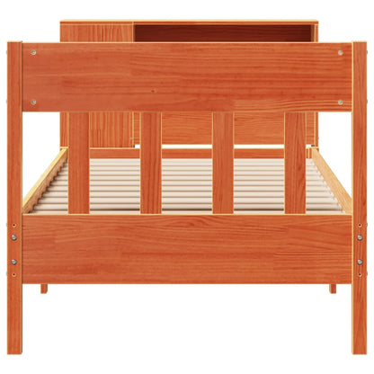 Bed met boekenkast zonder matras grenenhout wasbruin 75x190 cm