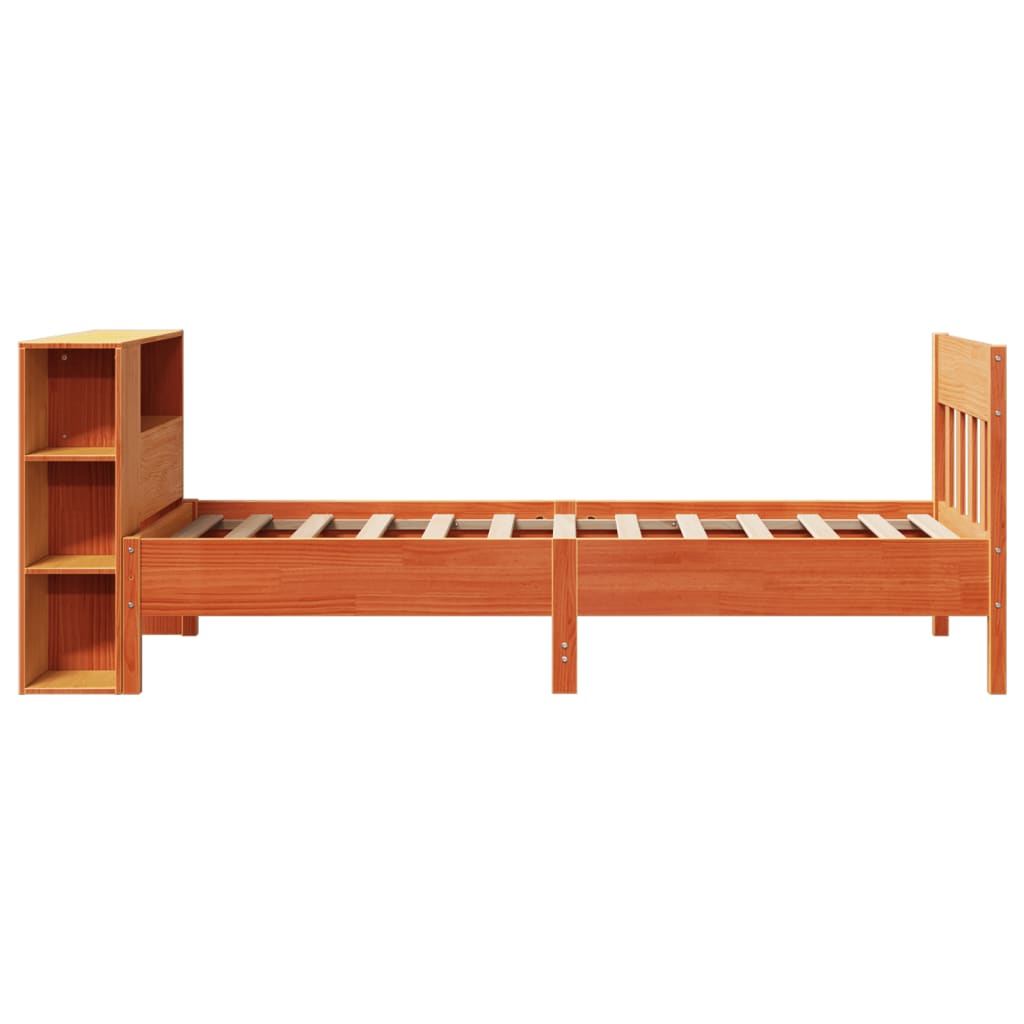 Bed met boekenkast zonder matras grenenhout wasbruin 75x190 cm