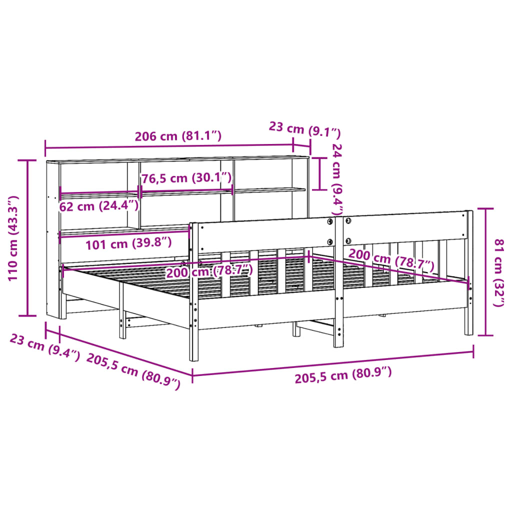 Bedframe zonder matras massief grenenhout wasbruin 200x200 cm