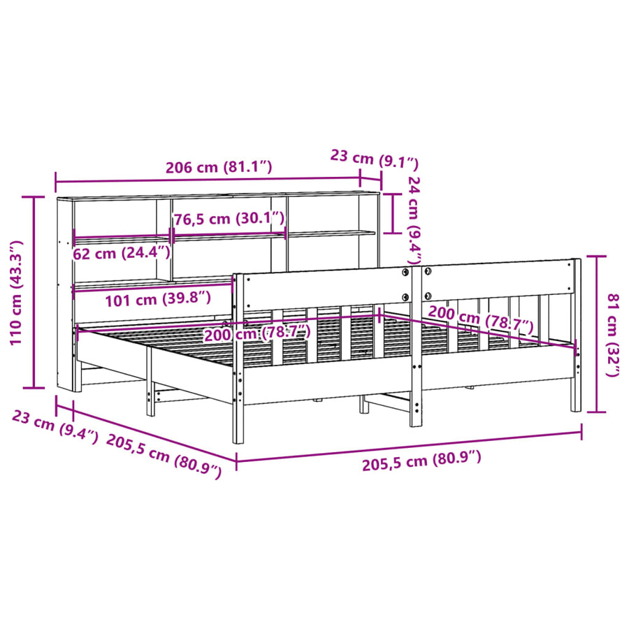 Bedframe zonder matras massief grenenhout wasbruin 200x200 cm