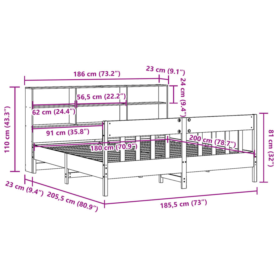 Bedframe zonder matras massief grenenhout wasbruin 180x200 cm