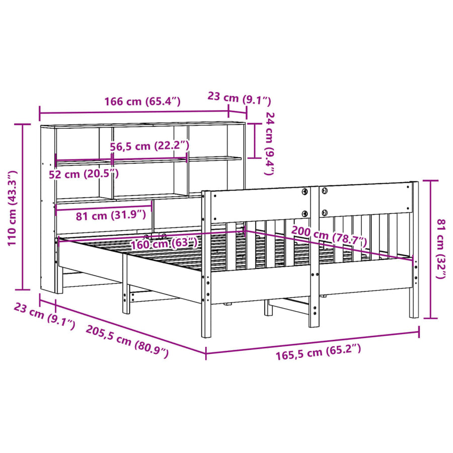 Bedframe zonder matras massief grenenhout wasbruin 160x200 cm
