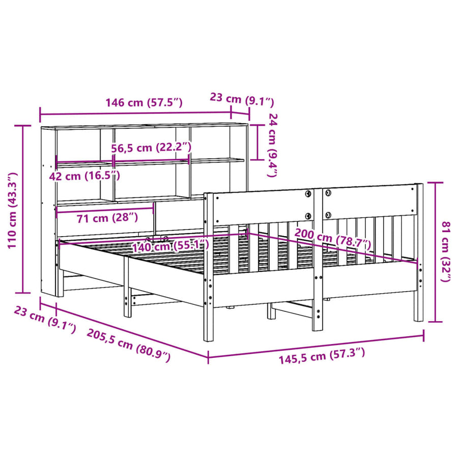 Bedframe zonder matras massief grenenhout wasbruin 140x200 cm