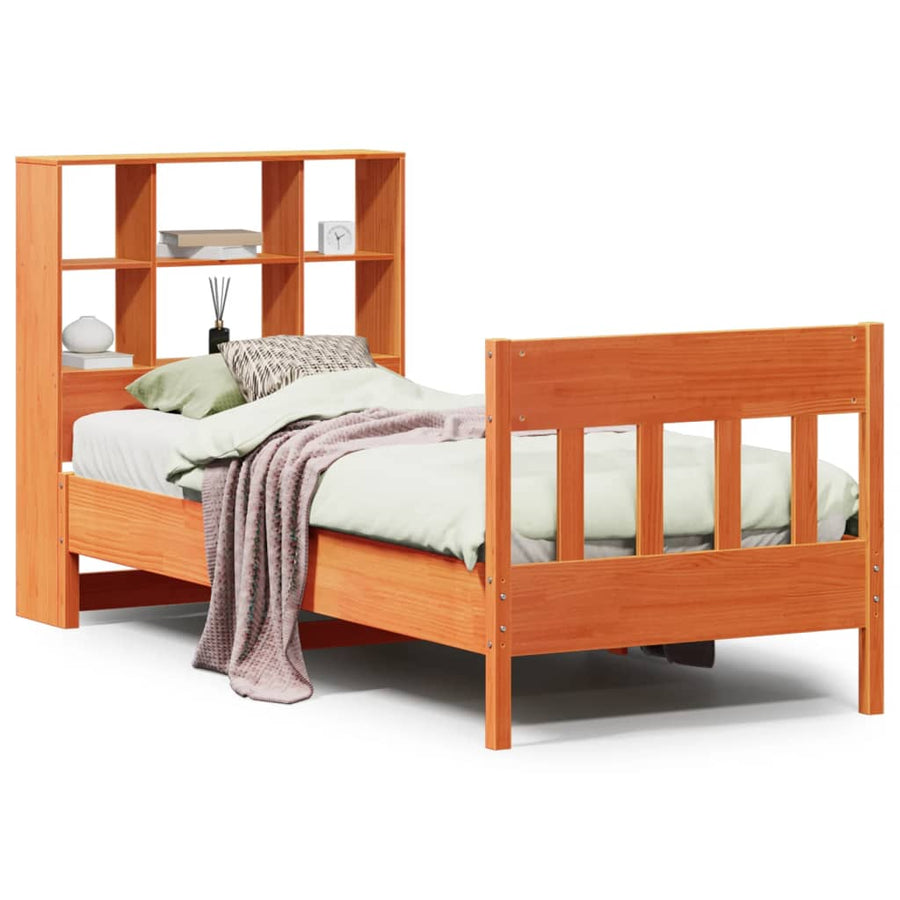 Bedframe zonder matras massief grenenhout wasbruin 100x200 cm
