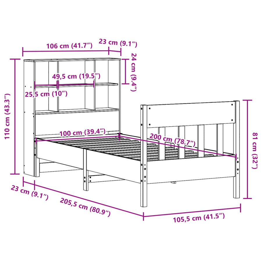Bedframe zonder matras massief grenenhout wasbruin 100x200 cm