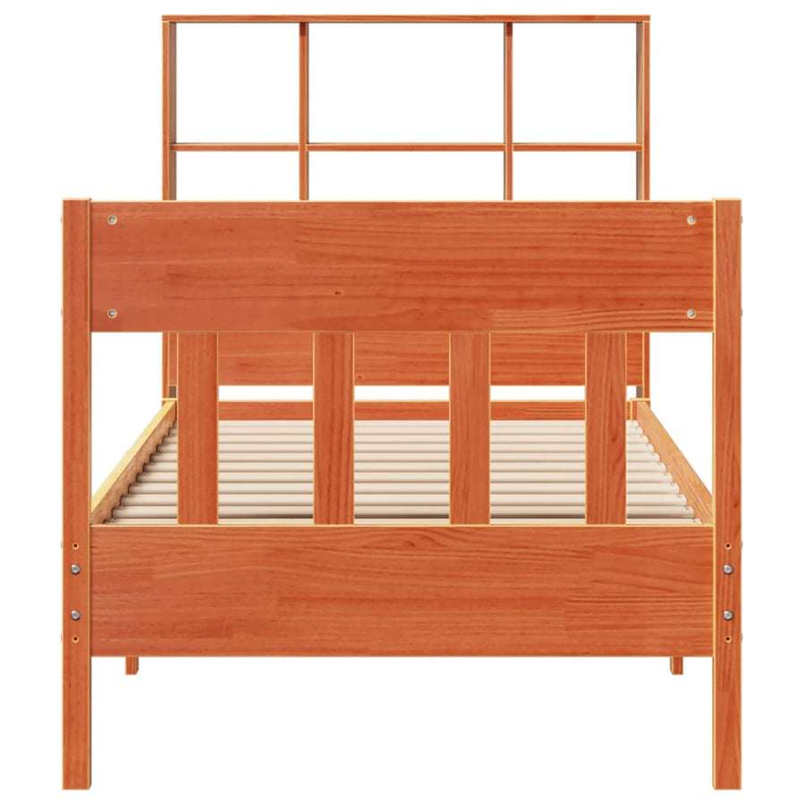 Bedframe zonder matras massief grenenhout wasbruin 100x200 cm