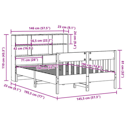 Bedframe zonder matras massief grenenhout wit 140x190 cm