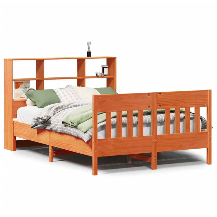 Bedframe zonder matras massief grenenhout wasbruin 135x190 cm