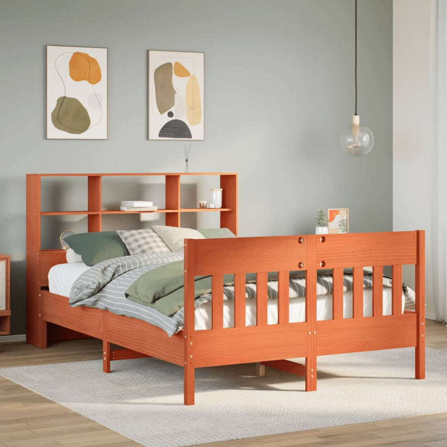 Bedframe zonder matras massief grenenhout wasbruin 135x190 cm