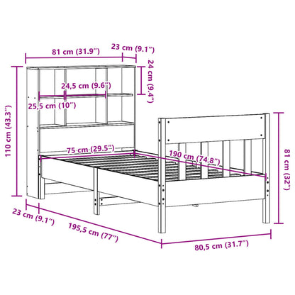 Bedframe zonder matras massief grenenhout wasbruin 75x190 cm
