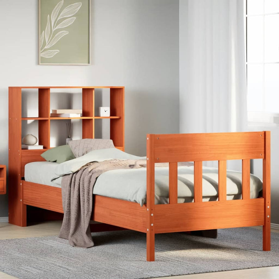 Bedframe zonder matras massief grenenhout wasbruin 75x190 cm