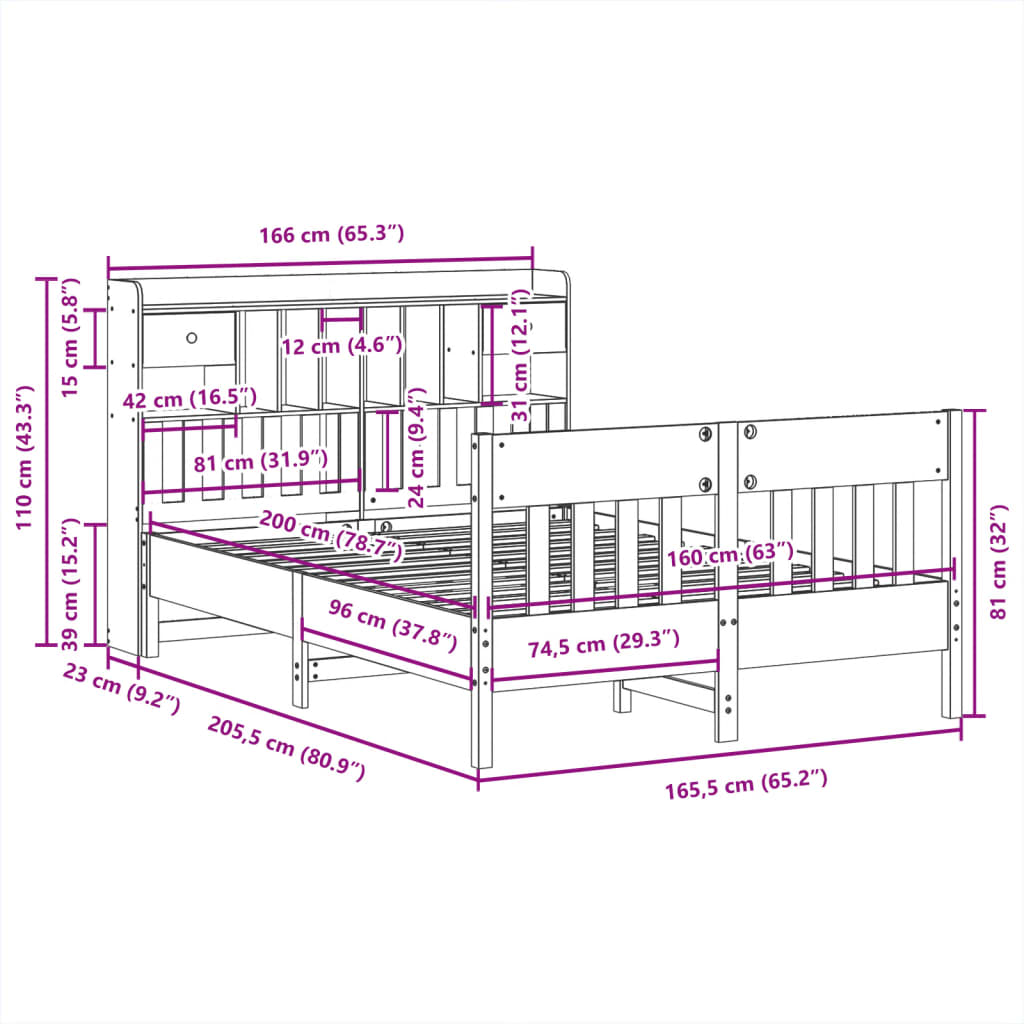 Bedframe zonder matras massief grenenhout wasbruin 160x200 cm