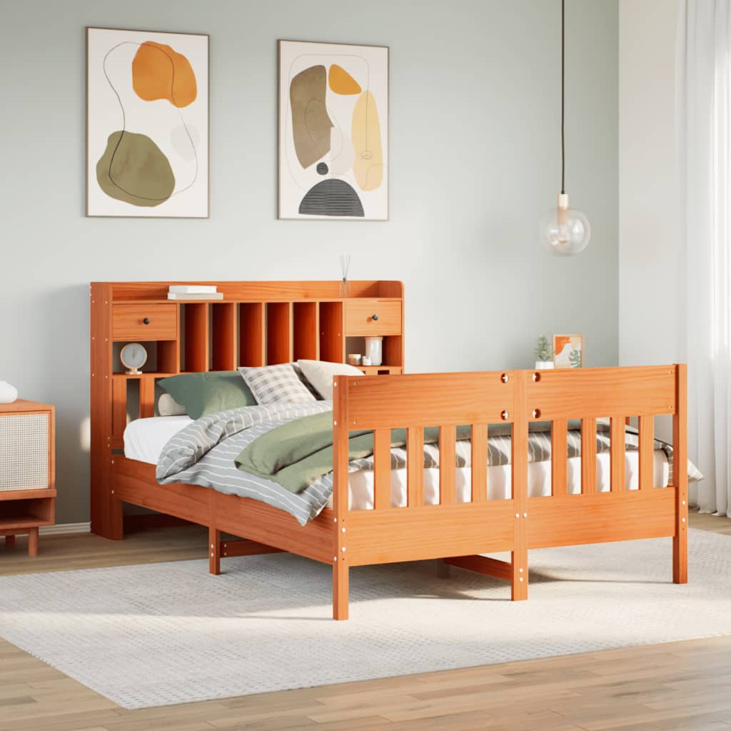 Bedframe zonder matras massief grenenhout wasbruin 140x200 cm