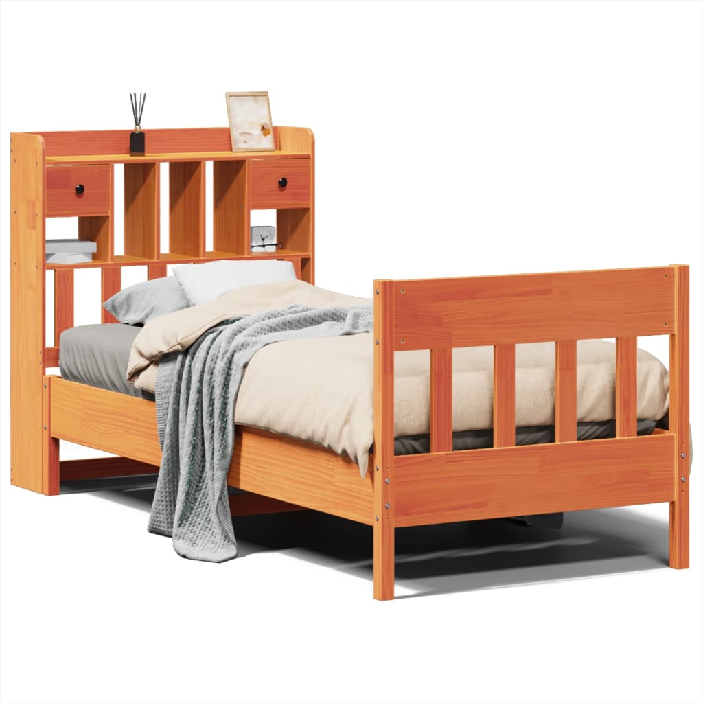 Bedframe zonder matras massief grenenhout wasbruin 100x200 cm