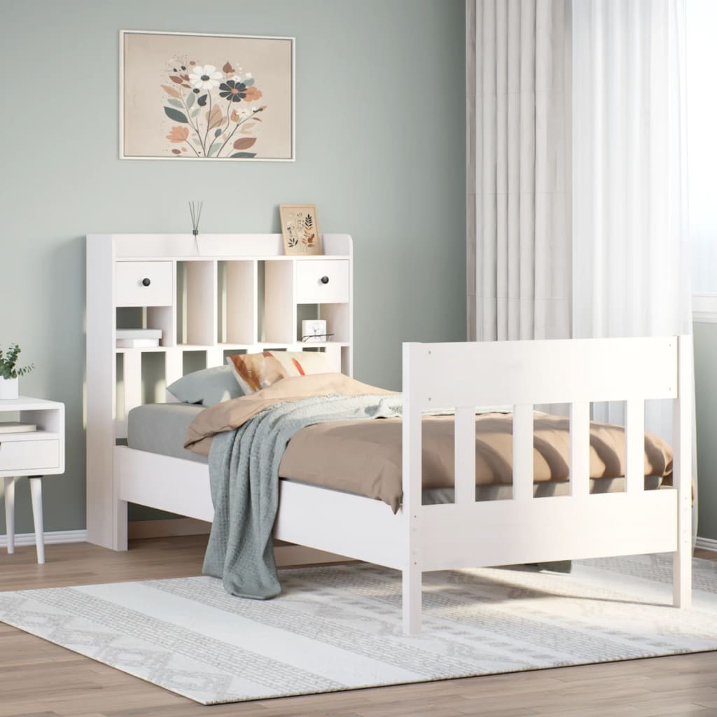 Bedframe zonder matras massief grenenhout wit 90x200 cm