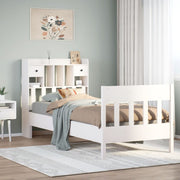 Bedframe massief grenenhout wit 90x200 cm met lades