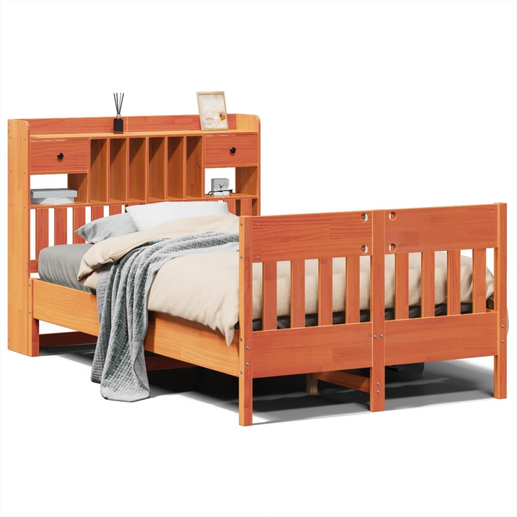 Bedframe zonder matras massief grenenhout wasbruin 135x190 cm