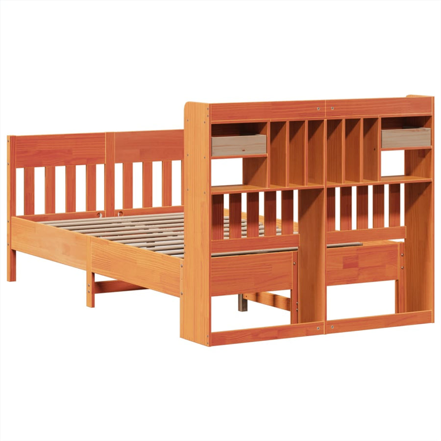 Bedframe zonder matras massief grenenhout wasbruin 135x190 cm