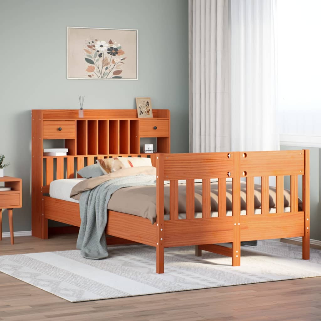 Bedframe zonder matras massief grenenhout wasbruin 135x190 cm