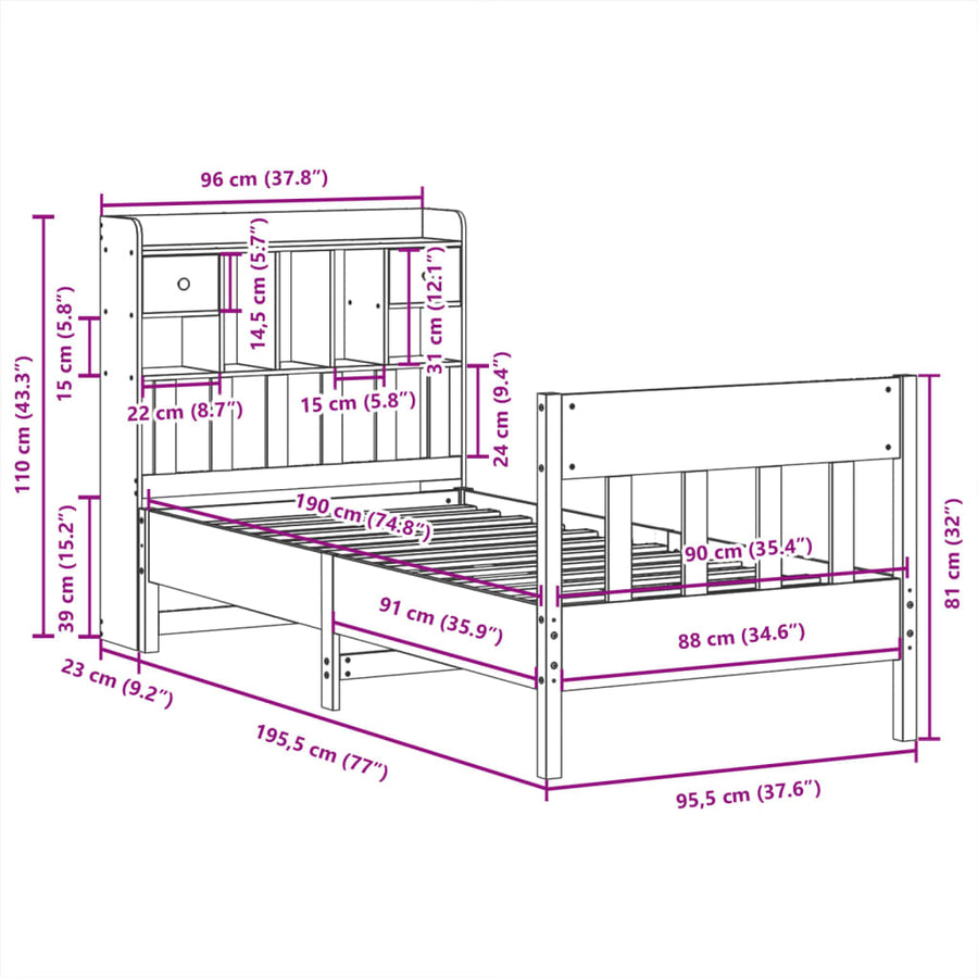 Bedframe zonder matras massief grenenhout 90x190 cm