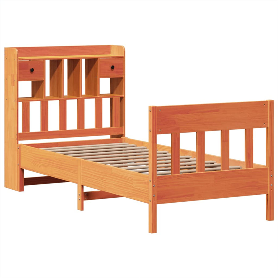 Bedframe zonder matras massief grenenhout wasbruin 75x190 cm