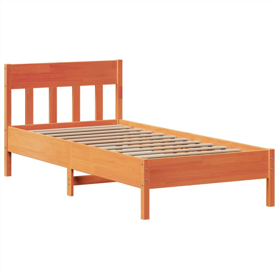 Bedframe zonder matras massief grenenhout wasbruin 75x190 cm