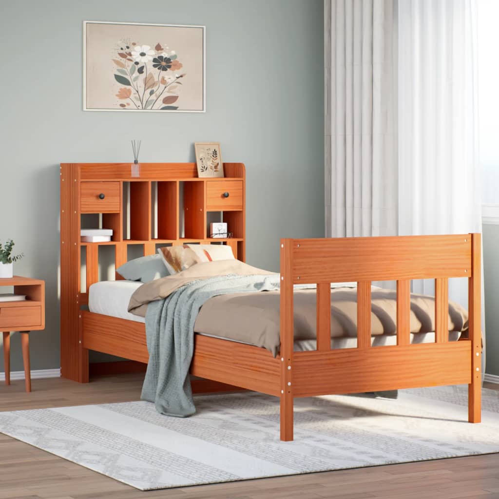 Bedframe zonder matras massief grenenhout wasbruin 75x190 cm