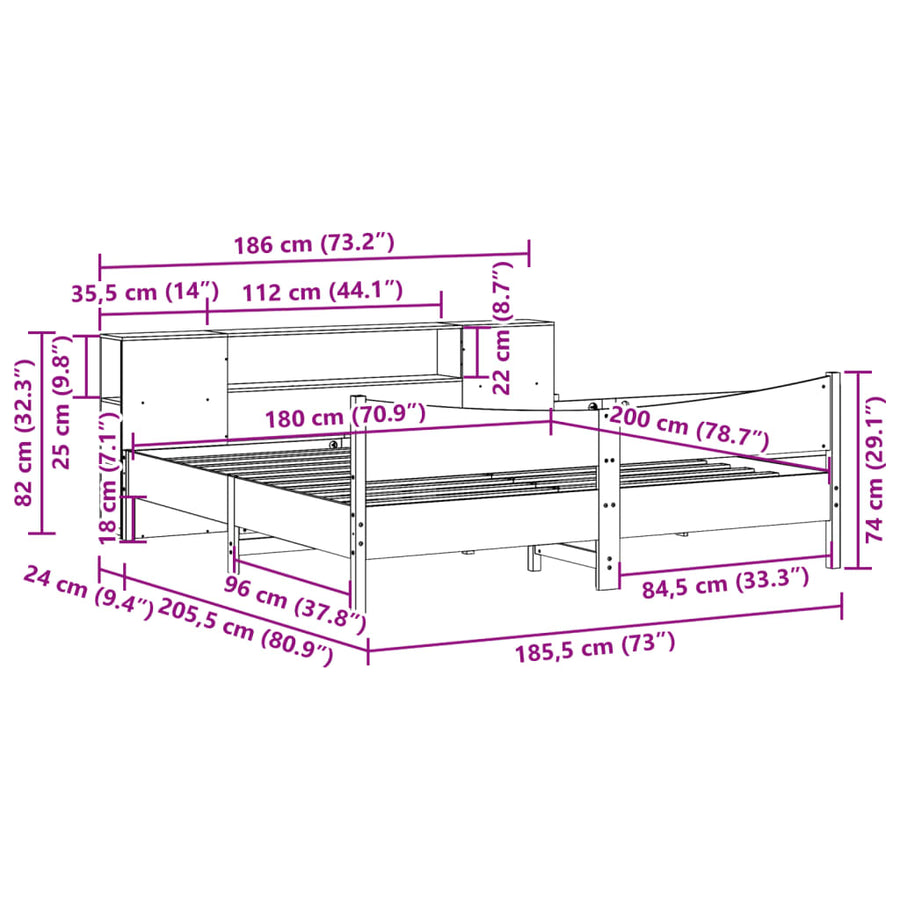 Bedframe zonder matras massief grenenhout wasbruin 180x200 cm