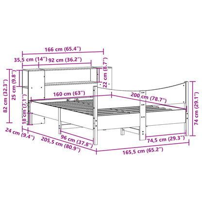 Bedframe zonder matras massief grenenhout 160x200 cm