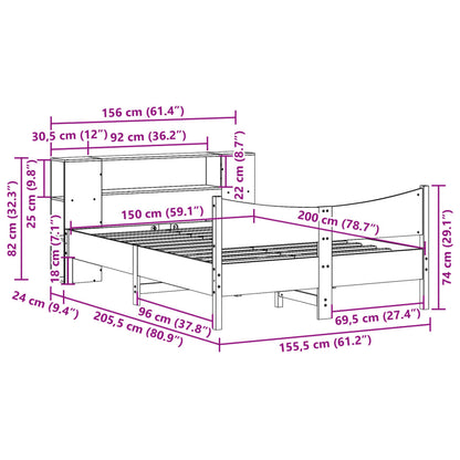 Bedframe zonder matras massief grenenhout wasbruin 150x200 cm