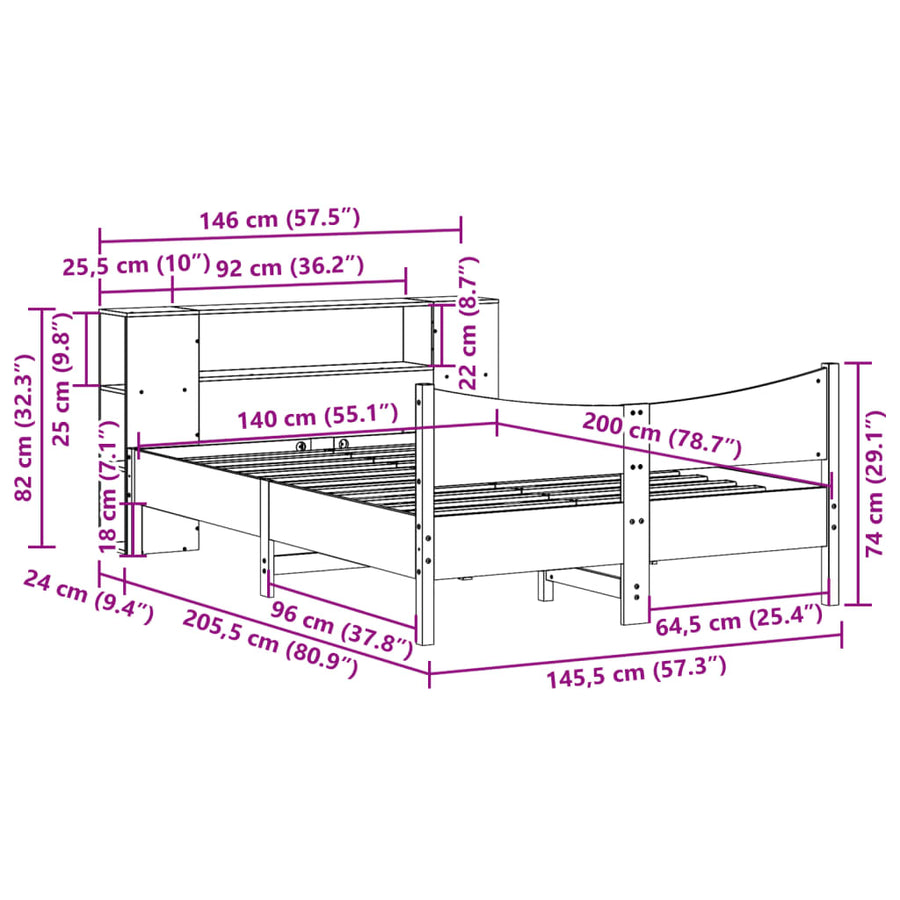 Bedframe zonder matras massief grenenhout wit 140x200 cm