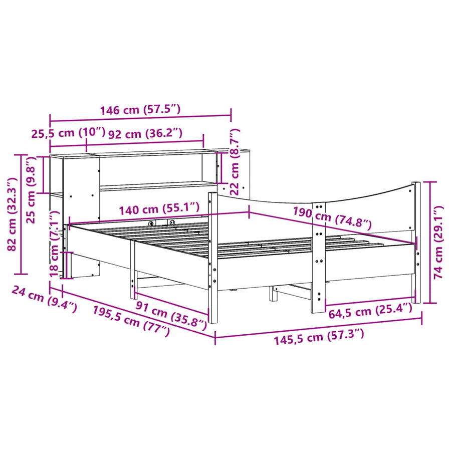 Bedframe zonder matras massief grenenhout wit 140x190 cm