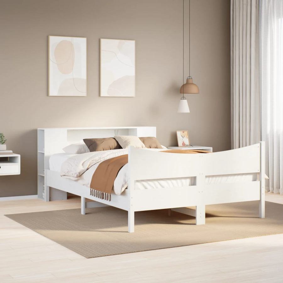 Bedframe zonder matras massief grenenhout wit 140x190 cm