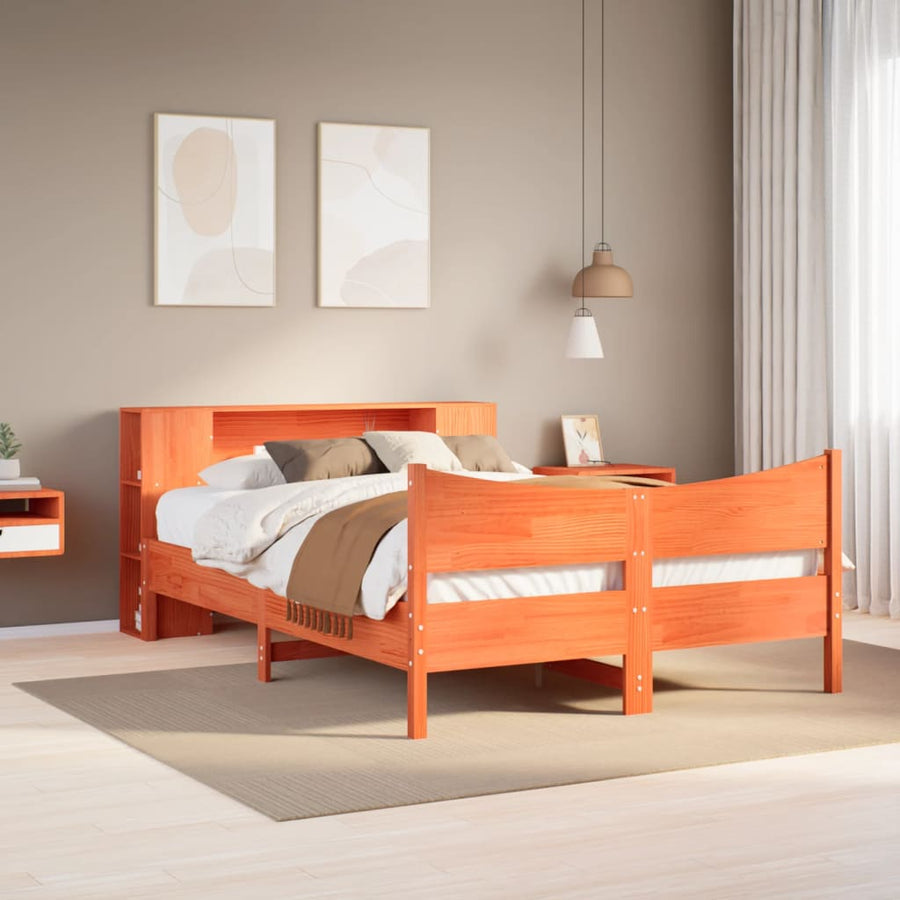 Bedframe zonder matras massief grenenhout wasbruin 135x190 cm