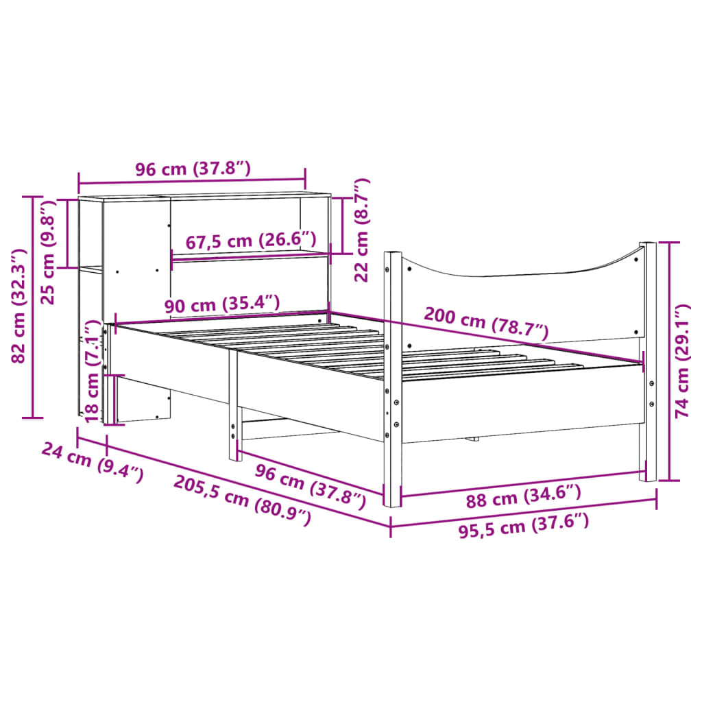 Bedframe zonder matras massief grenenhout 90x200 cm