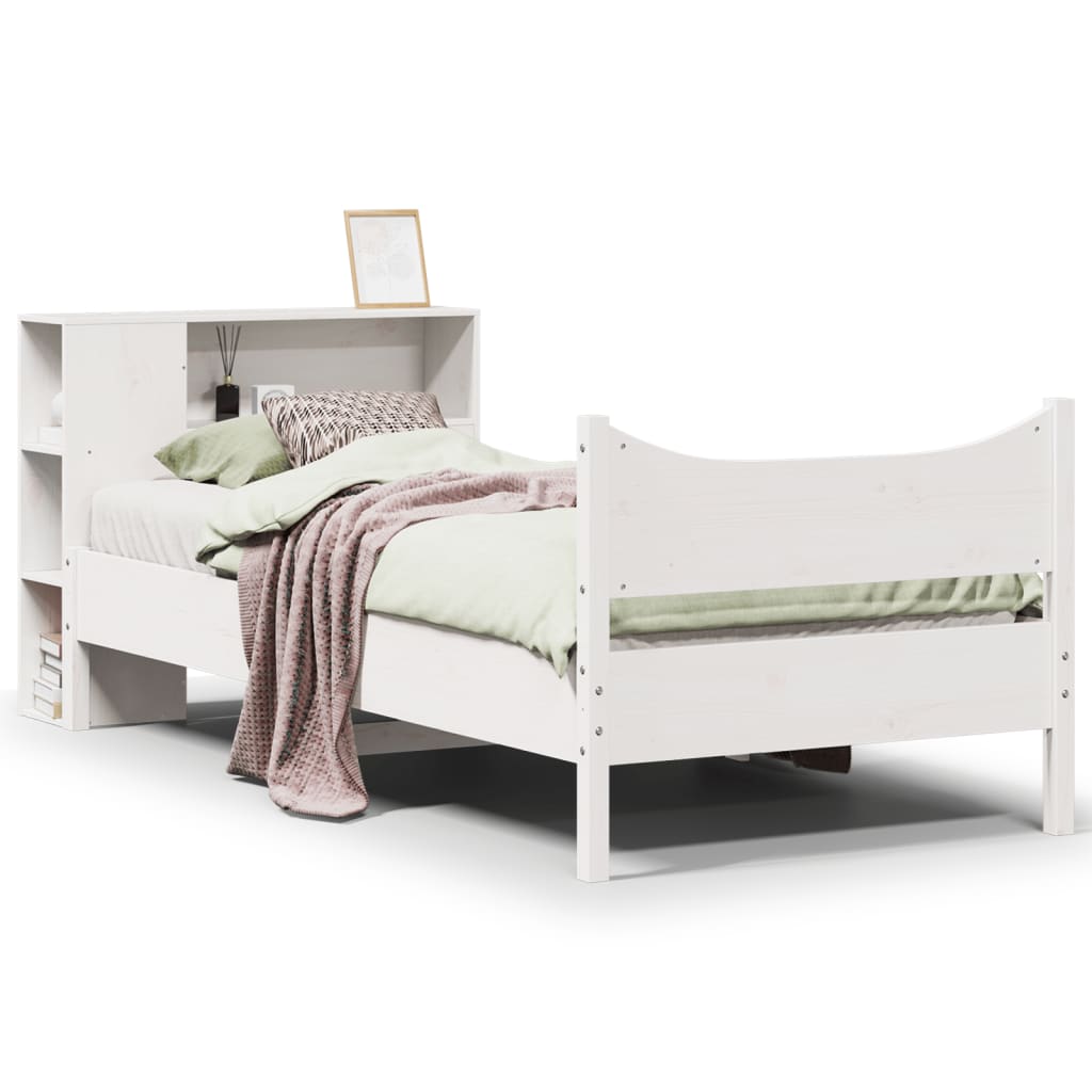 Bedframe zonder matras massief grenenhout wit 75x190 cm