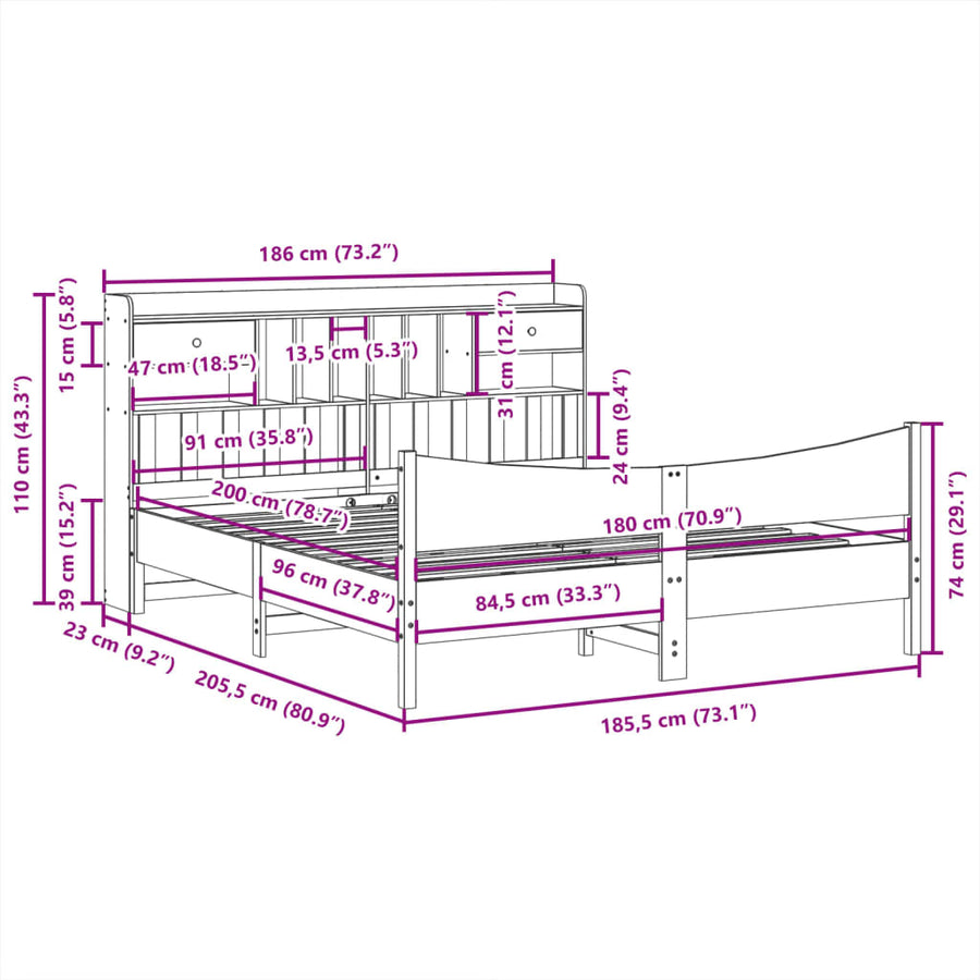 Bedframe zonder matras massief grenenhout 180x200 cm