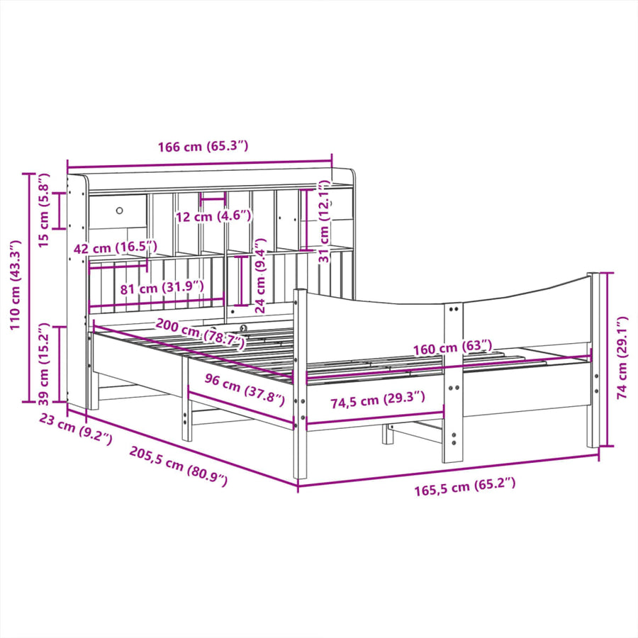Bedframe zonder matras massief grenenhout wasbruin 160x200 cm