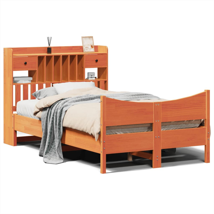 Bedframe zonder matras massief grenenhout wasbruin 135x190 cm