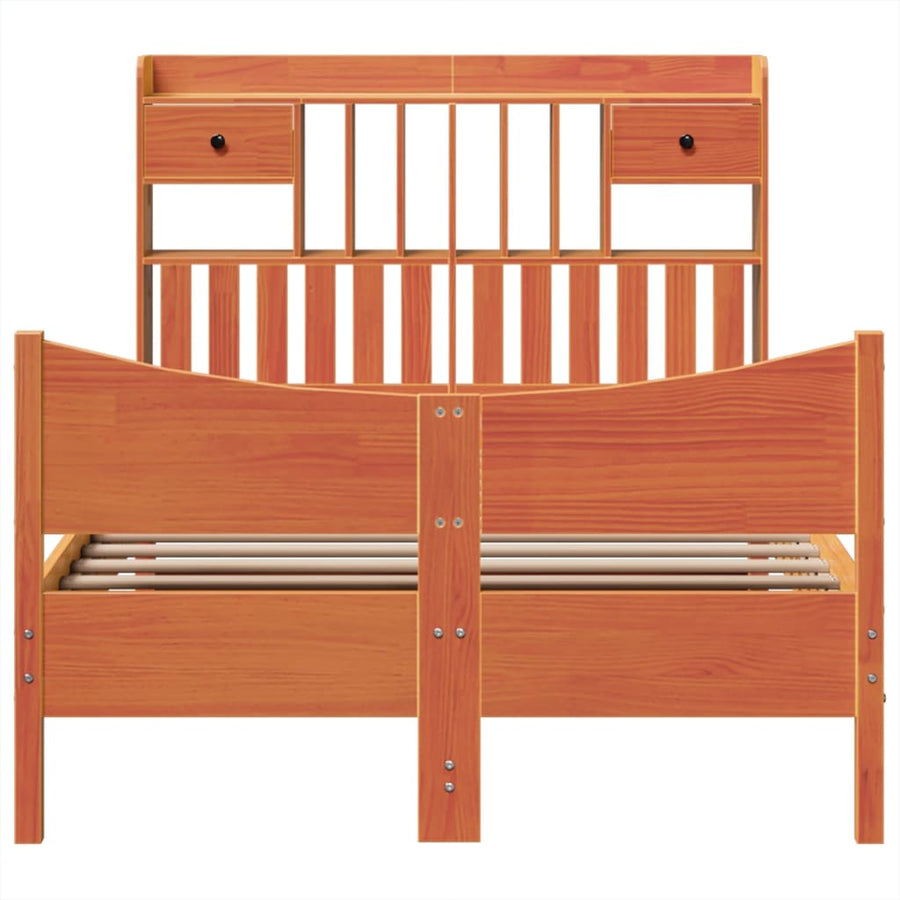 Bedframe zonder matras massief grenenhout wasbruin 135x190 cm