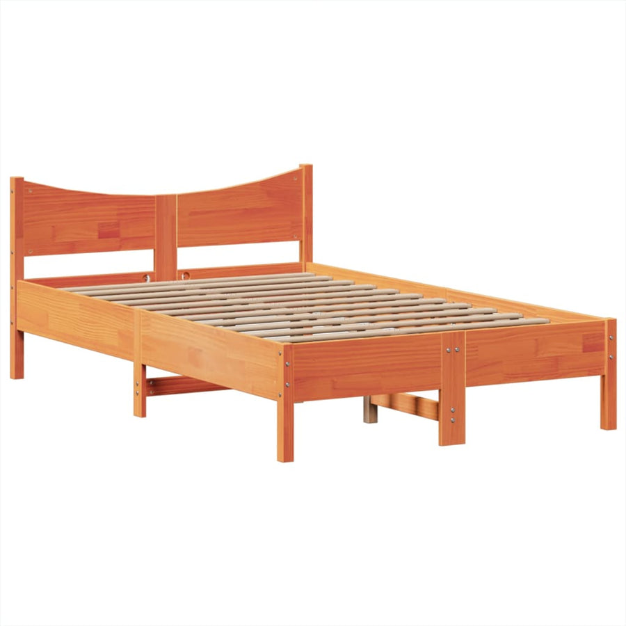 Bedframe zonder matras massief grenenhout wasbruin 135x190 cm