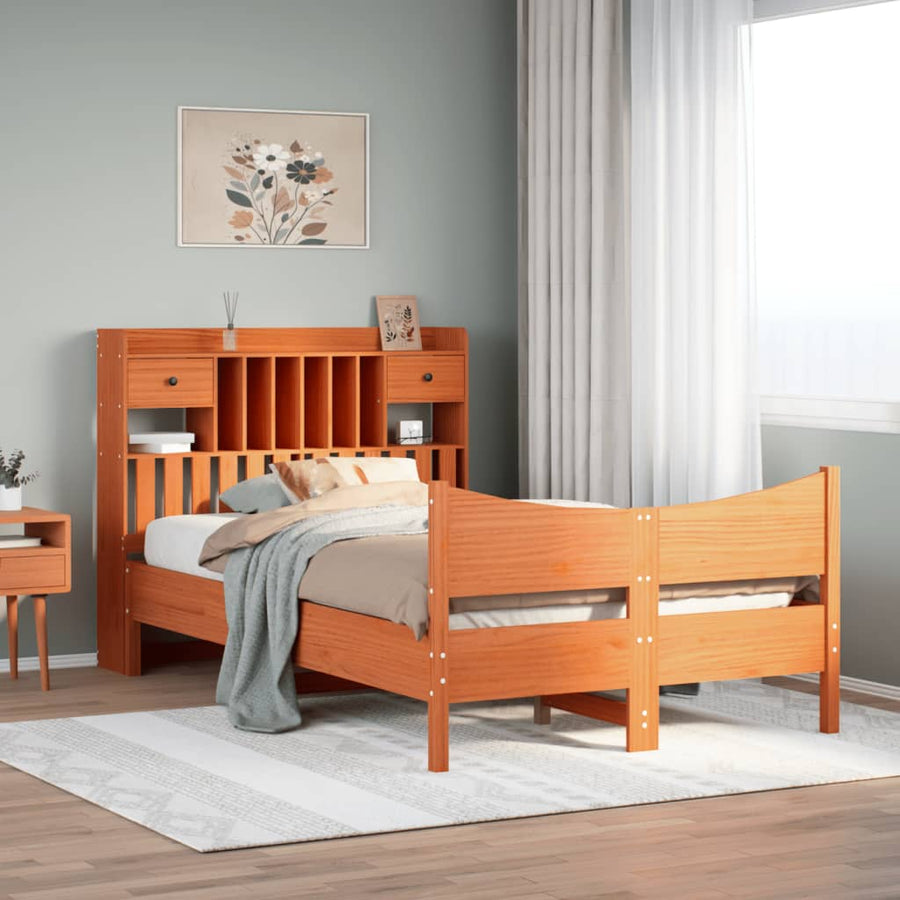 Bedframe zonder matras massief grenenhout wasbruin 135x190 cm