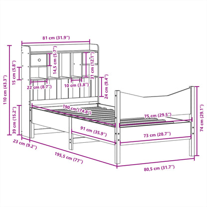 Bedframe zonder matras massief grenenhout wit 75x190 cm