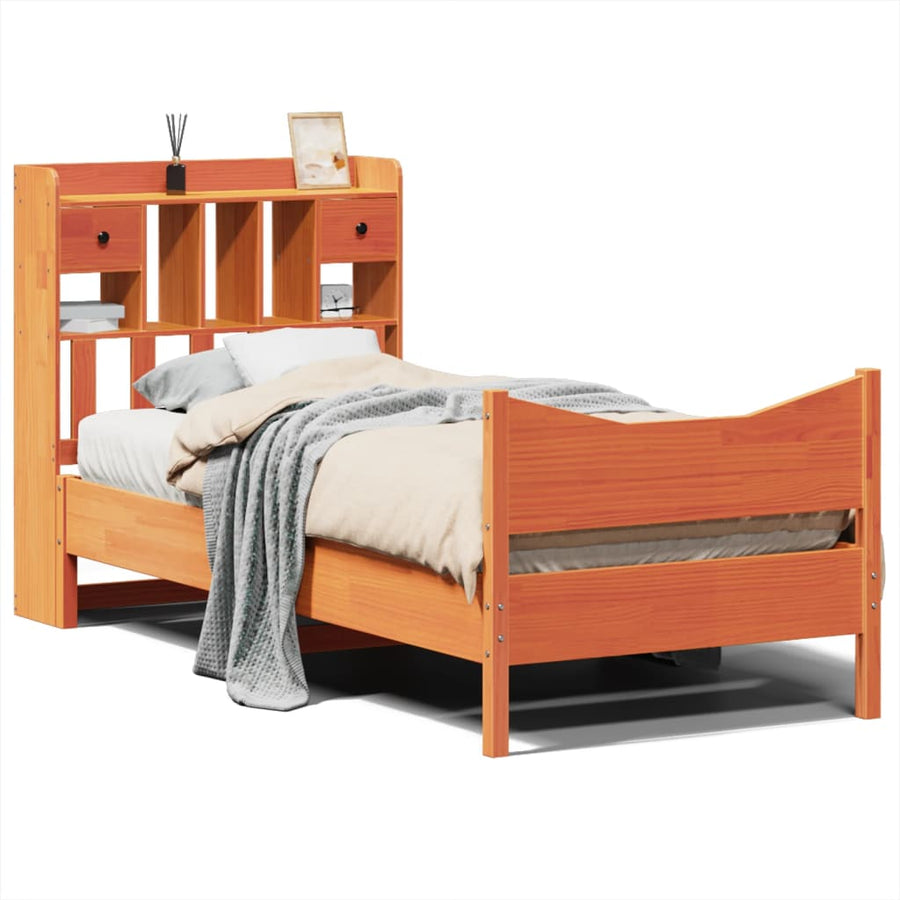 Bedframe zonder matras massief grenenhout wasbruin 75x190 cm