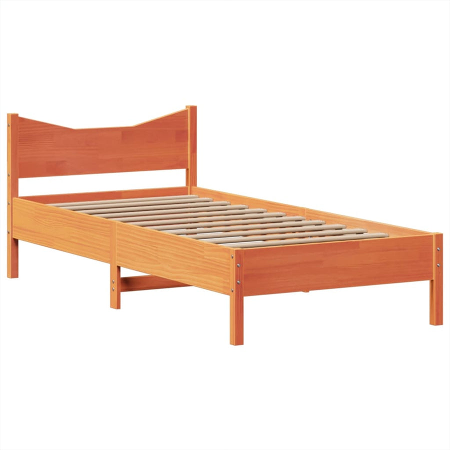 Bedframe zonder matras massief grenenhout wasbruin 75x190 cm