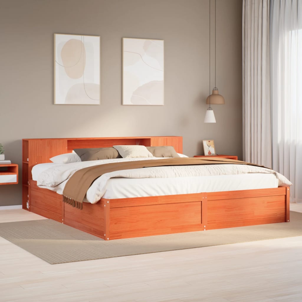 Bedframe zonder matras massief grenenhout wasbruin 200x200 cm
