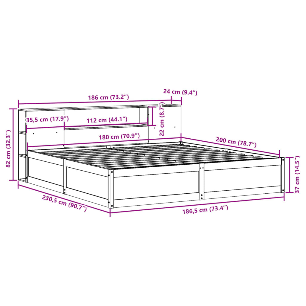 Bedframe zonder matras massief grenenhout wasbruin 180x200 cm