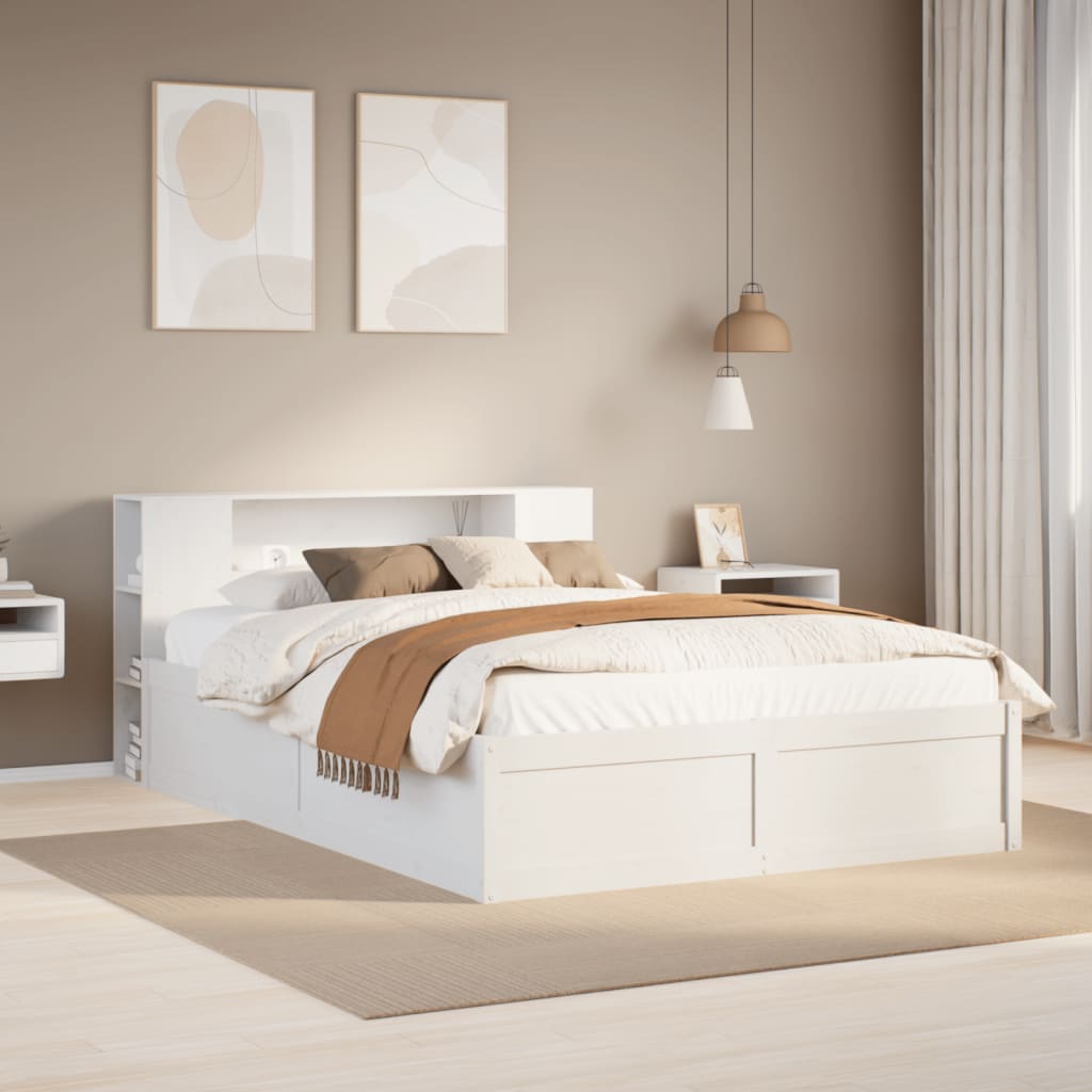 Bedframe zonder matras massief grenenhout wit 150x200 cm